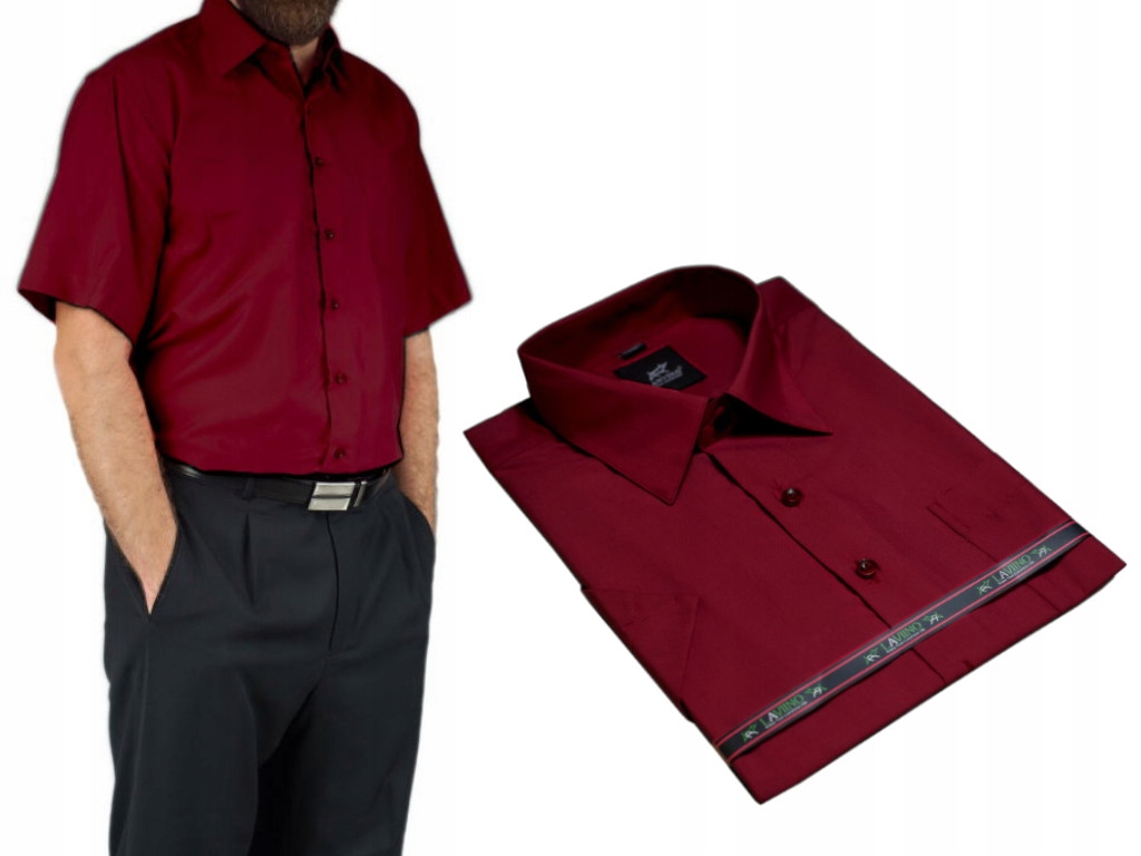 Bordowa koszula męska z krótkim rękawem duży rozmiar 52/53-8XL