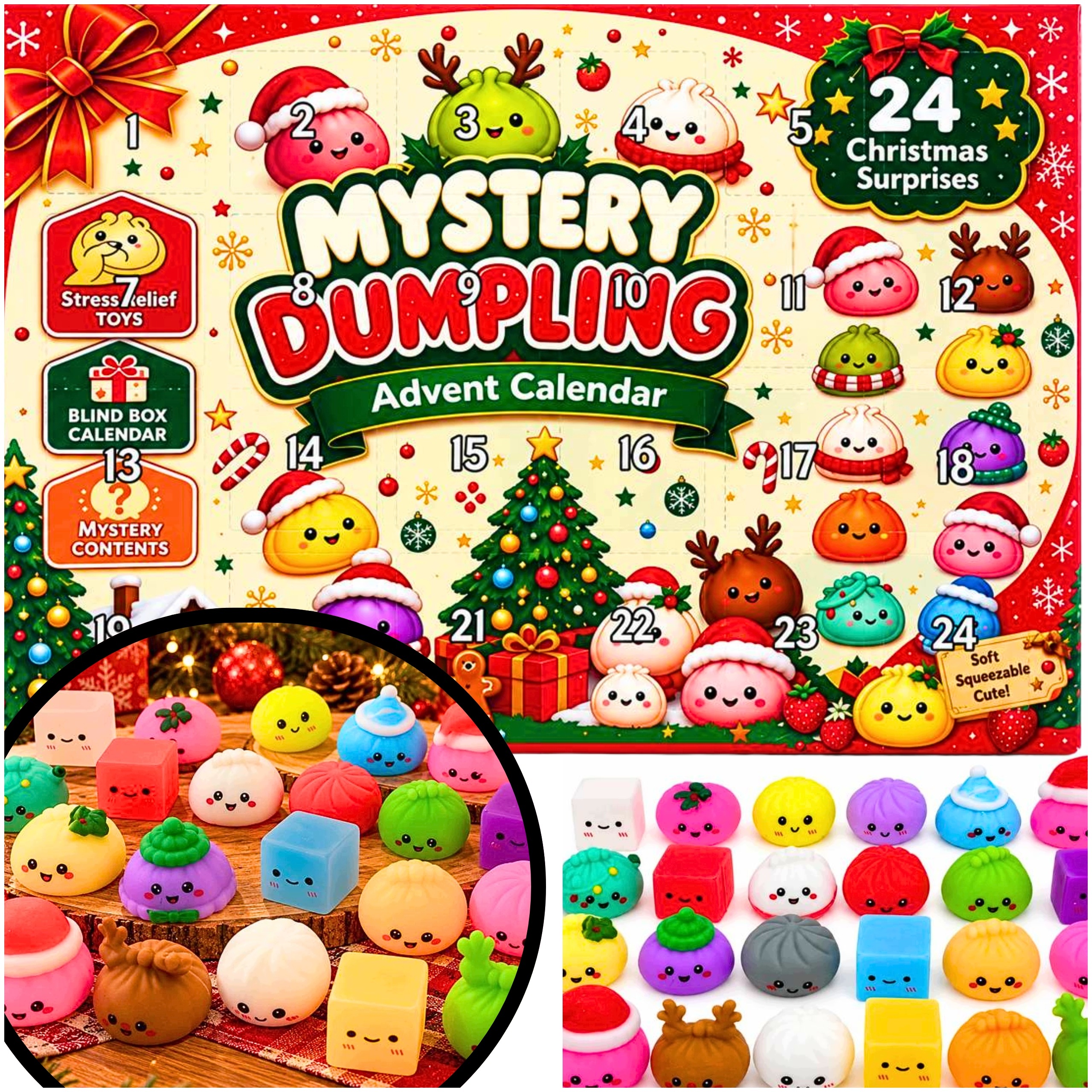 Адвент-календарь W&K Squishy Christmas, 24 мялки-пельмешки Dumpling