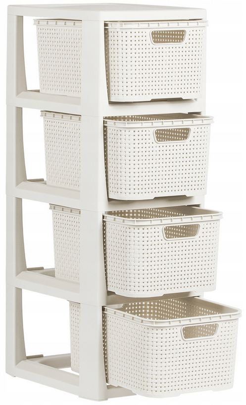 REGAŁ KOMODA PÓŁKA 4 KOSZAMI SZUFLADY DO ŁAZIENKI Drzwi brak