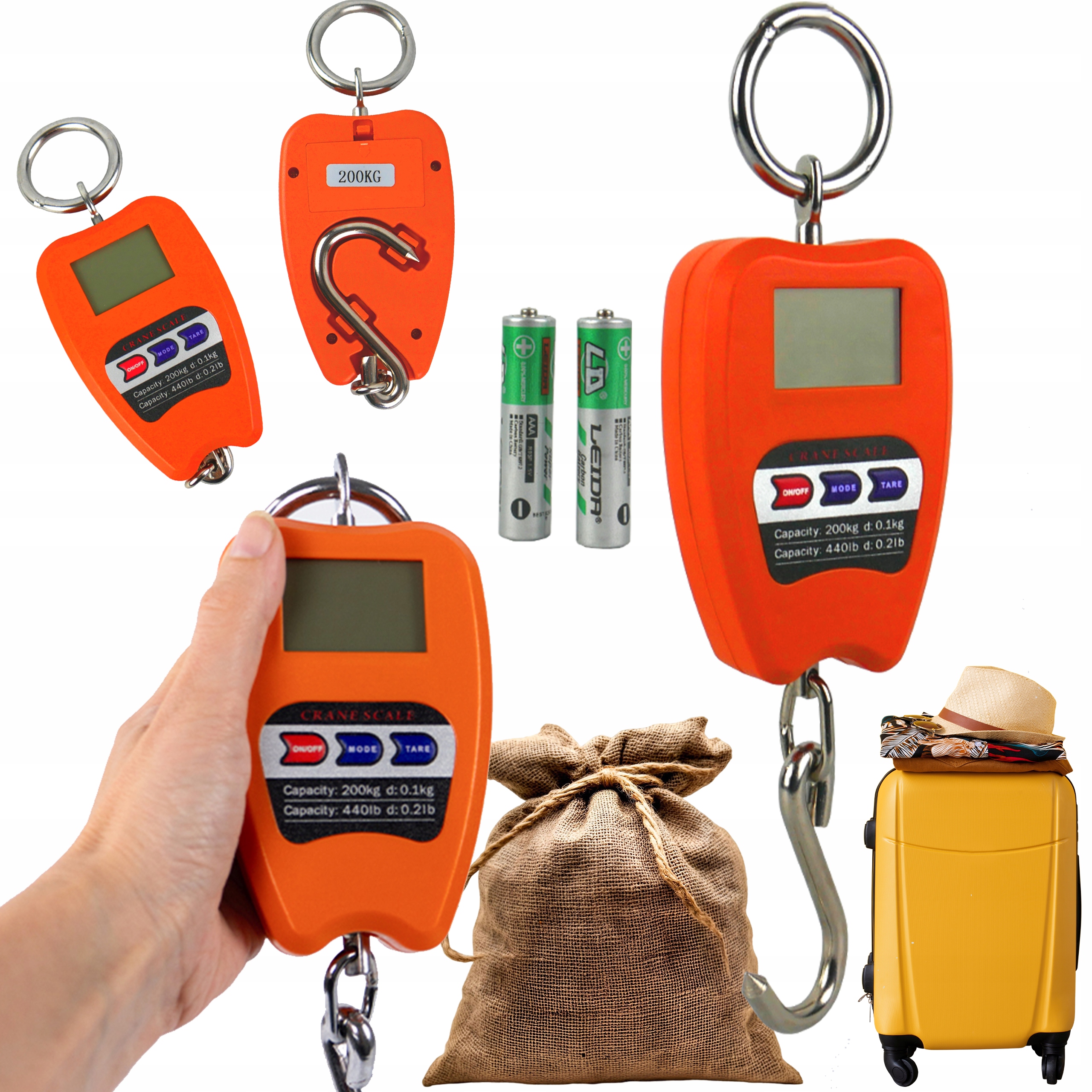 Rybářská Váha Haková 200 kg elektronická závěsná zavazadla na baterie malá