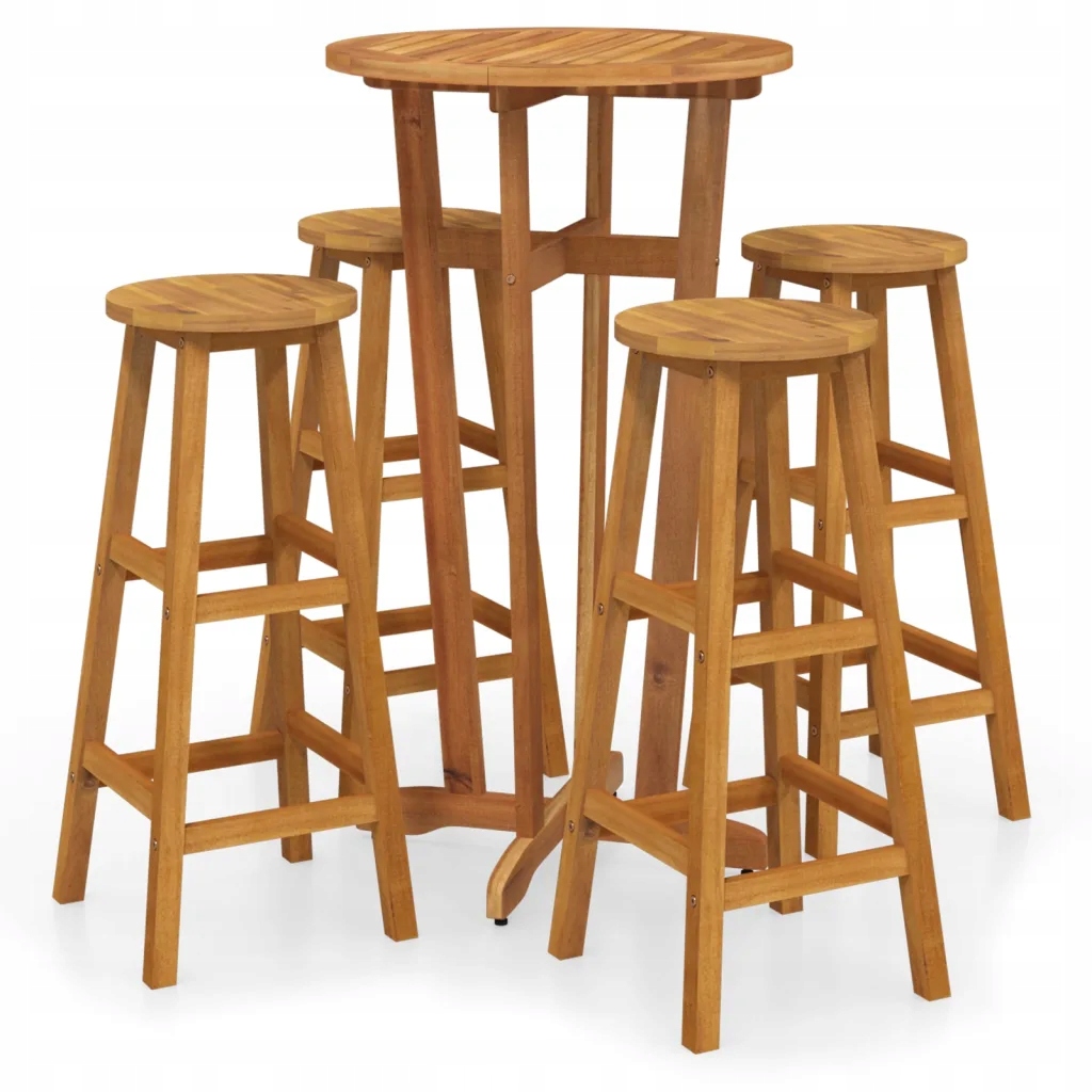 Barový set z akáciového dřeva, stůl 60x105 cm, 4 židle