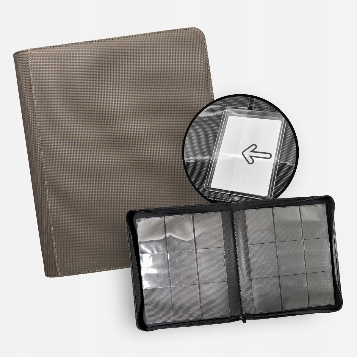 TCG Guru 9 Pocket Toploader Zipperd Binder Album Xenon Grey