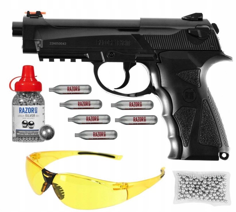 RazorGun Pistolet Wiatrówka Excite Okulary Ochronne 4.5mm 15x CO2 BBs 1500