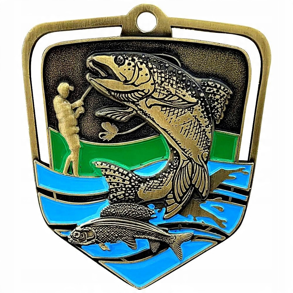 

Duży odlewany Medal 3D wędkarz M103. Grawer