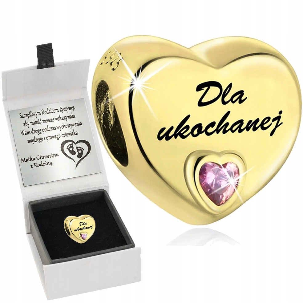 CHARMS ZŁOTY ZAWIESZKA SERCE BEADS SREBRO GRAWER