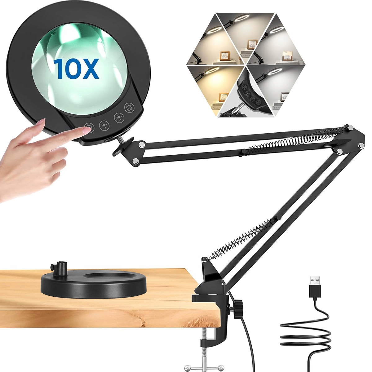 Lampa Led Lupa Kosmetyczna Szkło Powiększające Lampka Biurkowa Kreślarska