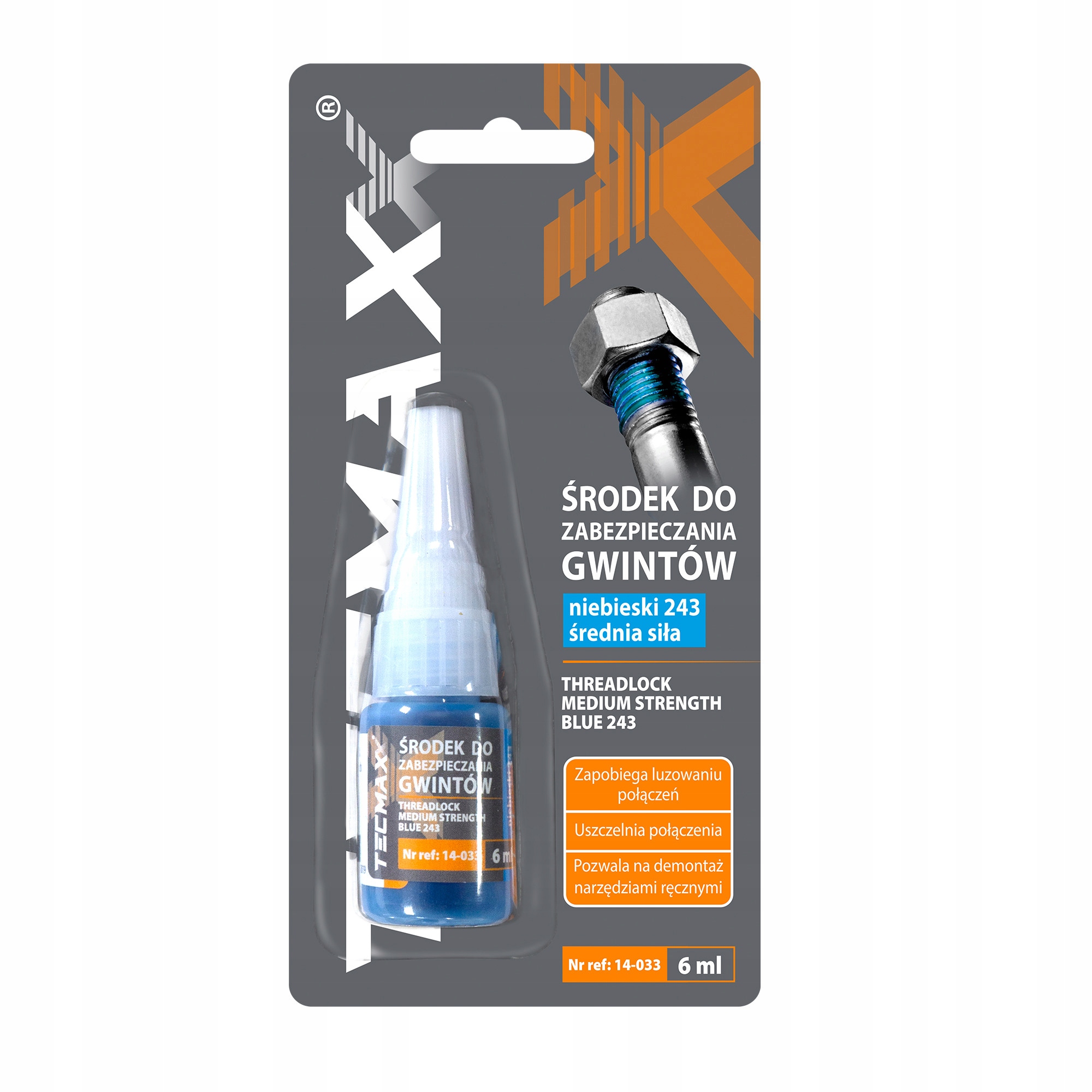 Tecmaxx Klej Do Gwintów 6ml Niebieski 243 Średnia Siła