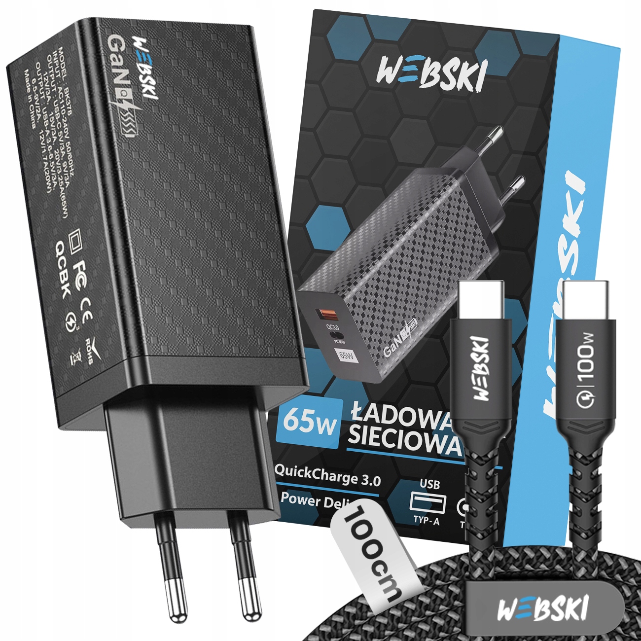 

Szybka ładowarka Usb C 65W Quick Charge Kabel 100W