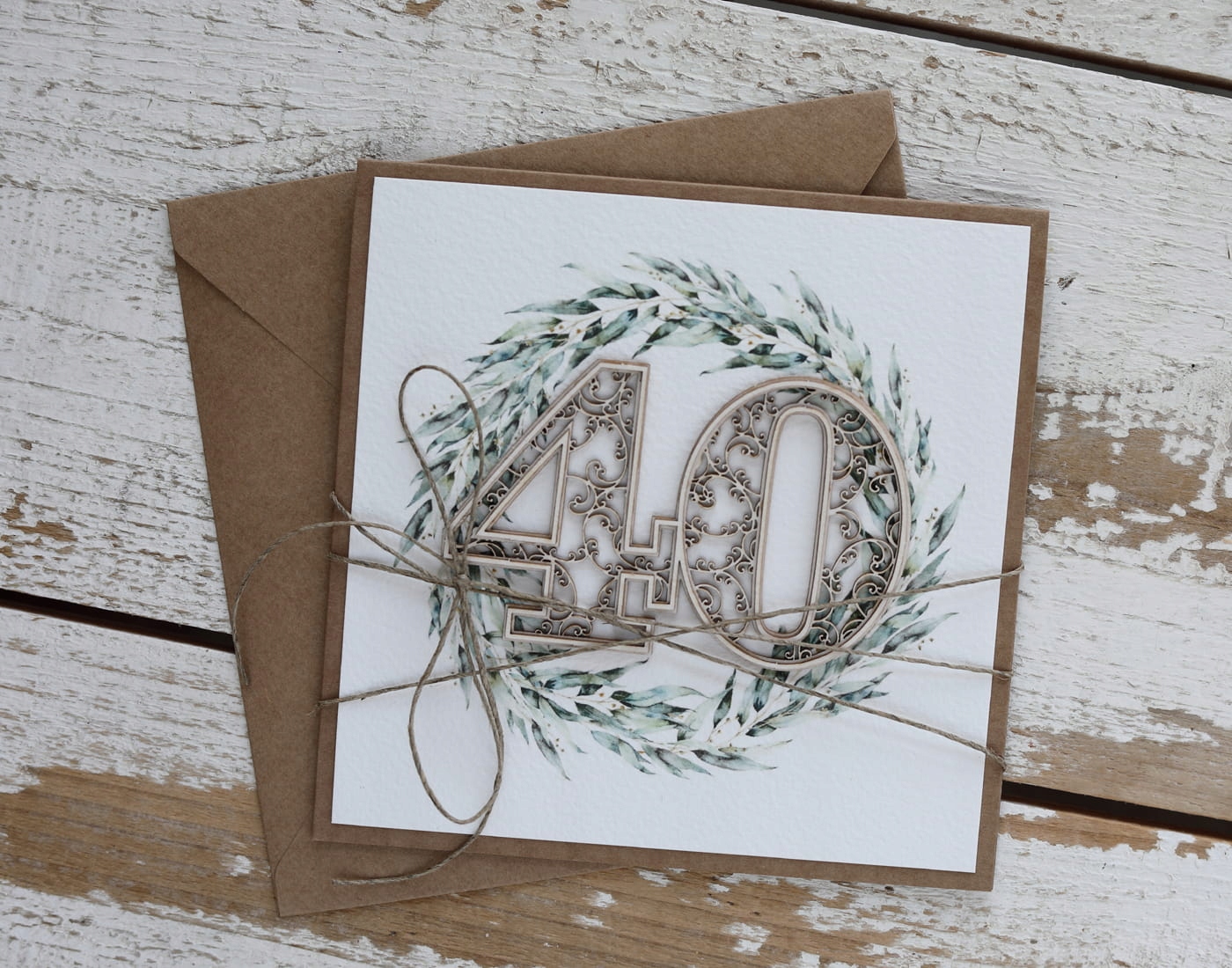 Rustikální ručně vyráběné přání k 40. narozeninám pro muže