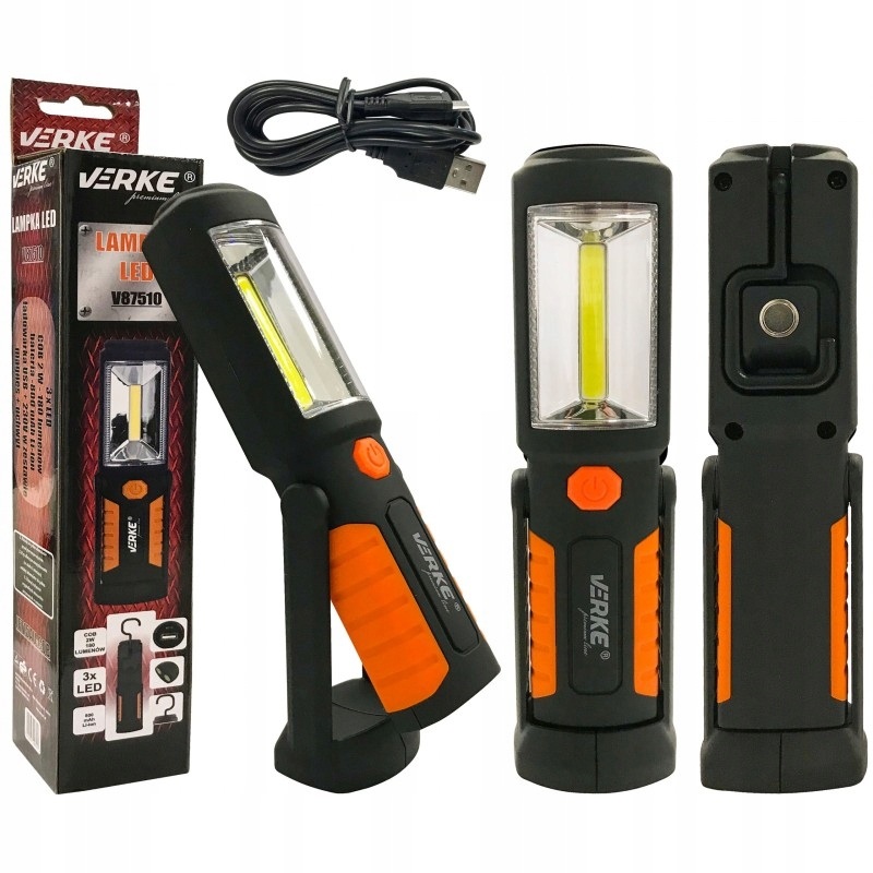 Verke V87510 Latarka Warsztatowa Lampka Usb Led Cob Hak Magnes Mocna