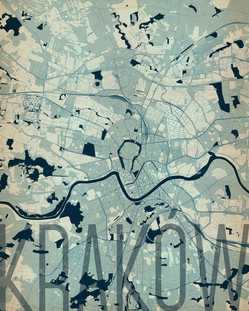 

Kraków Cracow Mapa miasta vintage Plakat 40x50 cm