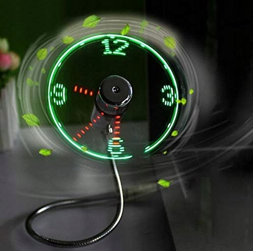 BAJERANCKI WIATRACZEK USB Z ZEGAREM LED WENTYLATOR DEKORACJA GADŻET WIATRAK Marka inna