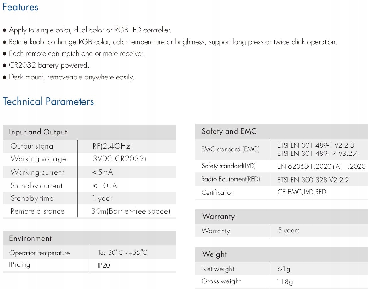 RK2 Panel RF LED CCT Obrotowy 1-Strefa GW5 Stan opakowania oryginalne