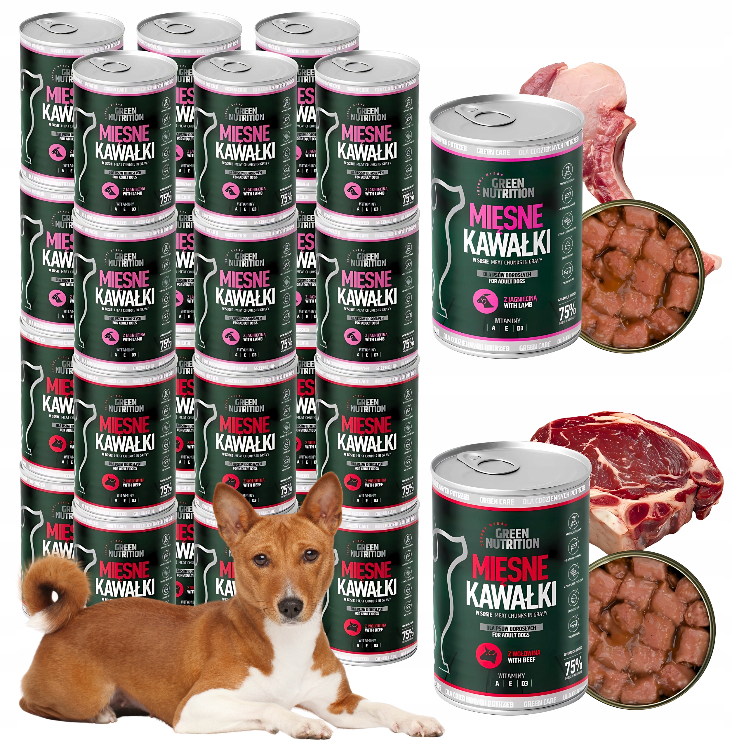 Levně Wet Mix Lamb Hovězí Green Nutrition Sada x24 konzerv Krmivo pro psy