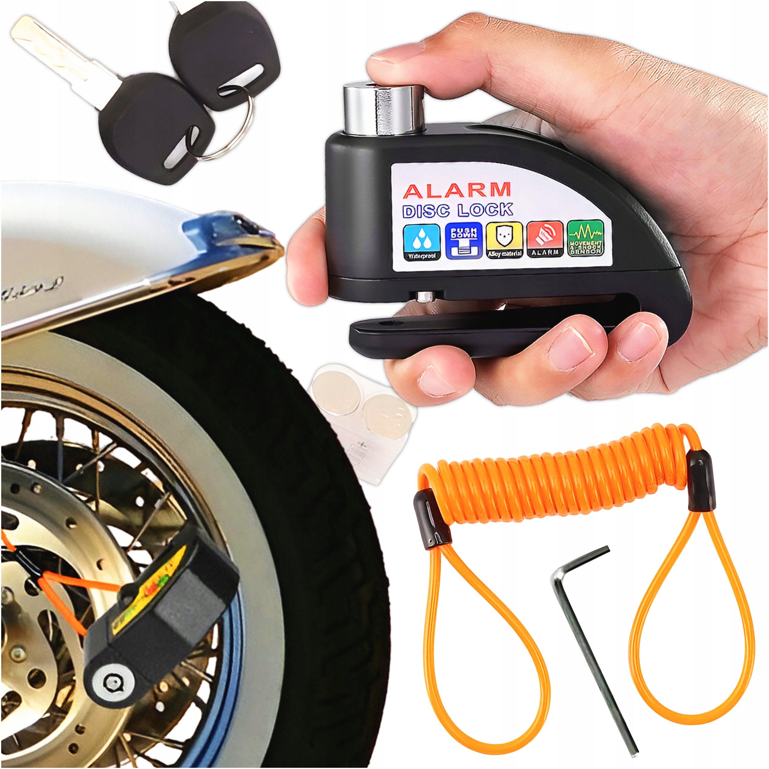 BLOKADA NA MOTOCYKL TARCZY HAMULCOWEJ DO MOTOCYKLI ROWERÓW WODOOPORNA ALARM