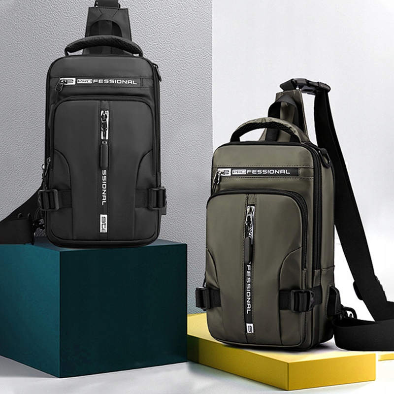 SASZETKA TORBA MĘSKA NERKA PLECAK WODOODPORNY USB Kolor czarny