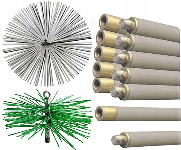 Szczotka Wycior do czyszczenia komina pieca sadzy smoły Zestaw Od Dołu 11,2