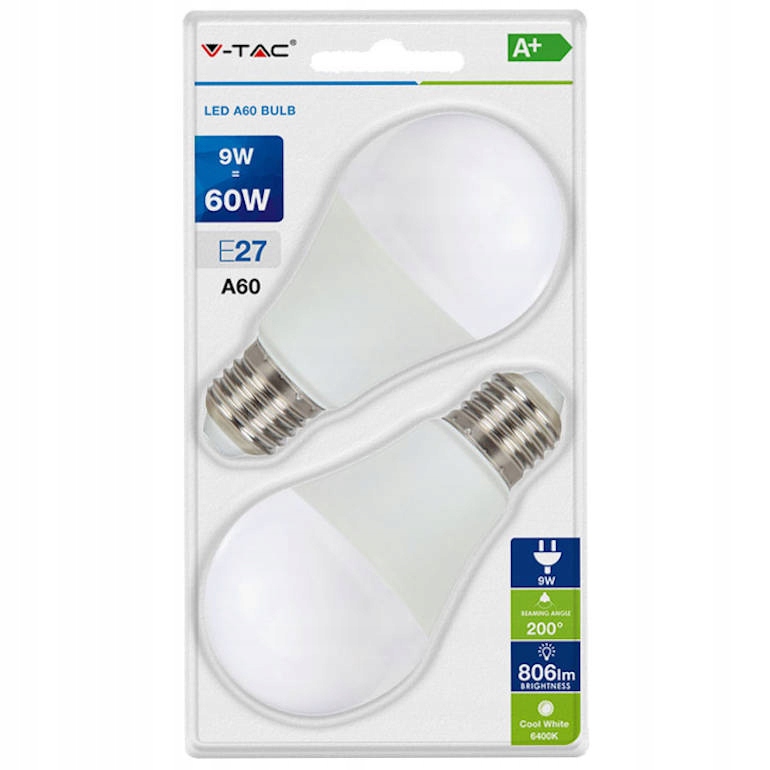 

V-tec Żarówka Led 9W E27 4000K Barwa Biała 2 Szt