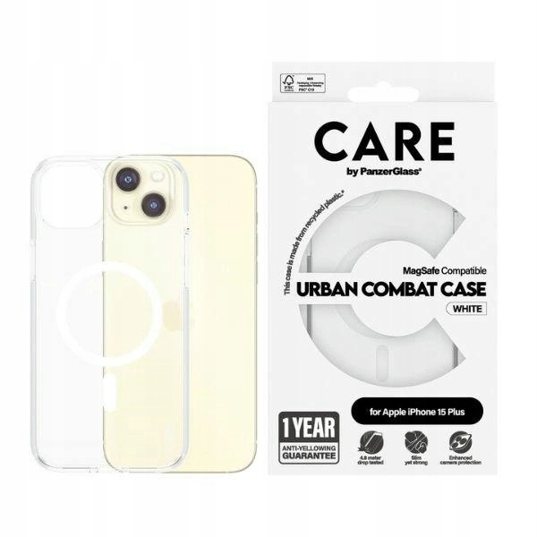 Pouzdro Care PanzerGlass Urban Combat MagSafe pro iPhone 15 Plus, bílé
