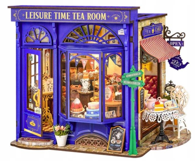 Book nook domek Diy Rolife Leisure Time Tea Room Niebieska Herbaciarnia