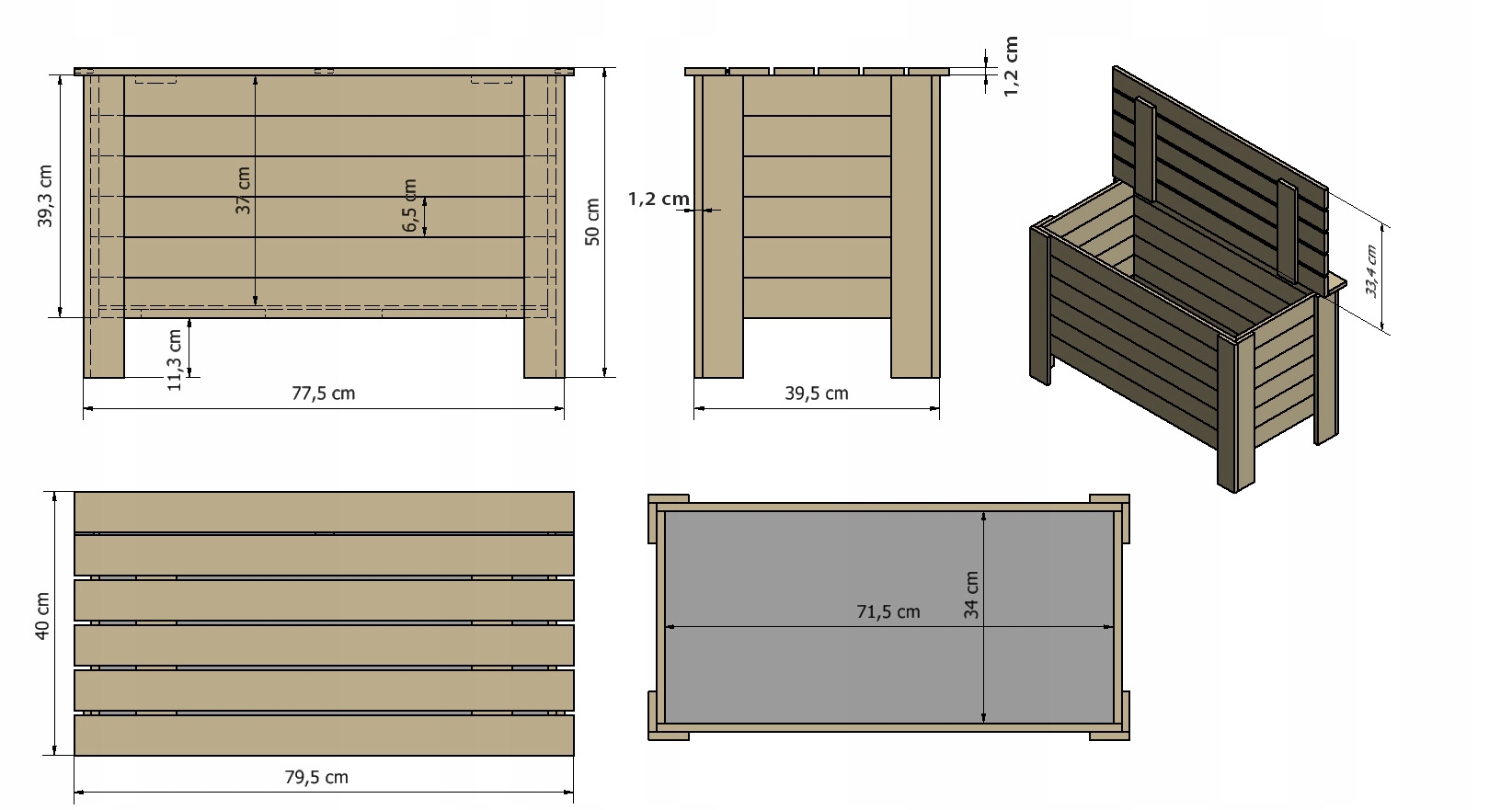 Skrzynia skrzynka kufer B-13 52x80x40 brąz Kod producenta B13I_052X080X40_R0F1