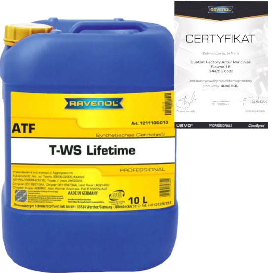 RAVENOL ATF T-WS LIFETIME OLEJ PRZEKŁADNIOWY LEXUS TOYOTA AISIN 10L
