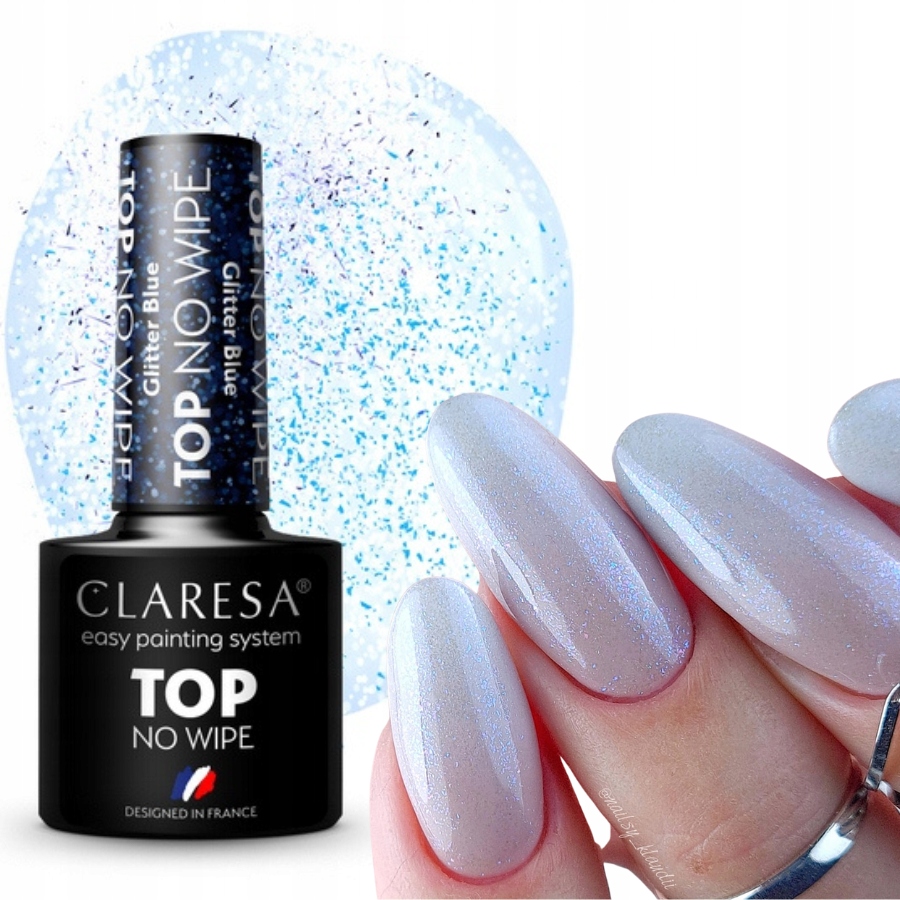 CLARESA TOP NO WIPE GLITTER BLUE DO PAZNOKCI HYBRYDOWYCH 5g