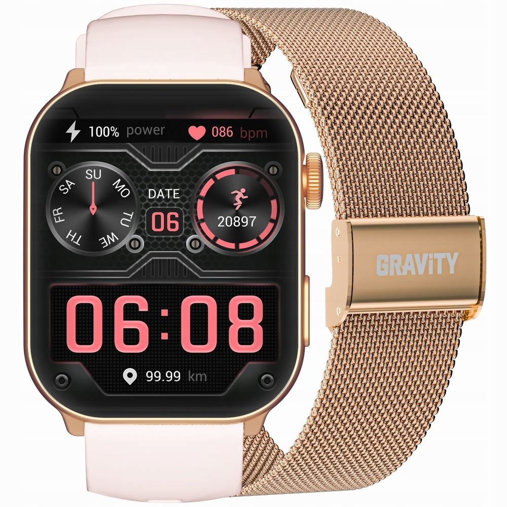 Smartwatch Damski Gravity GT28-6 Pasek Bransoleta Różowe złoto Różowy