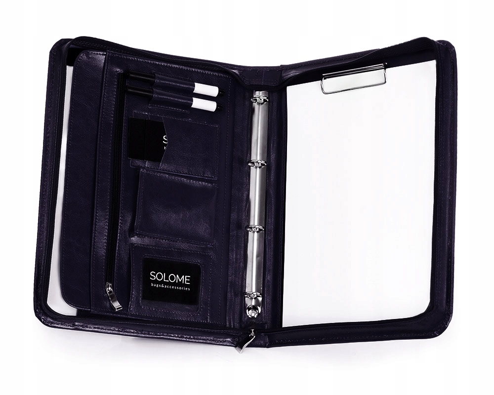 SKÓRZANA AKTÓWKA TECZKA NA DOKUMENTY BIWUAR SOLOME A4 GRANATOWA