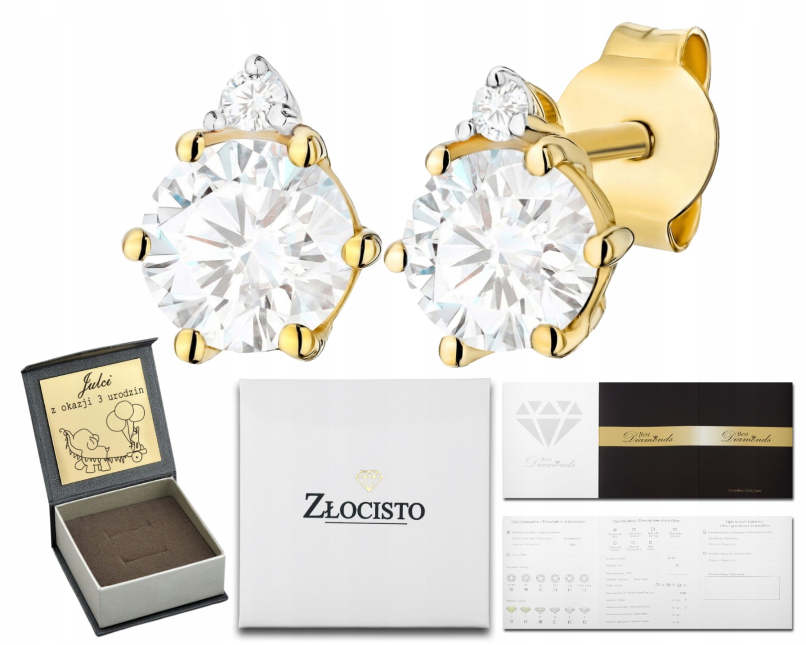 Zlaté Náušnice S Laboratorním Diamantem Na Tyči Zlato 585