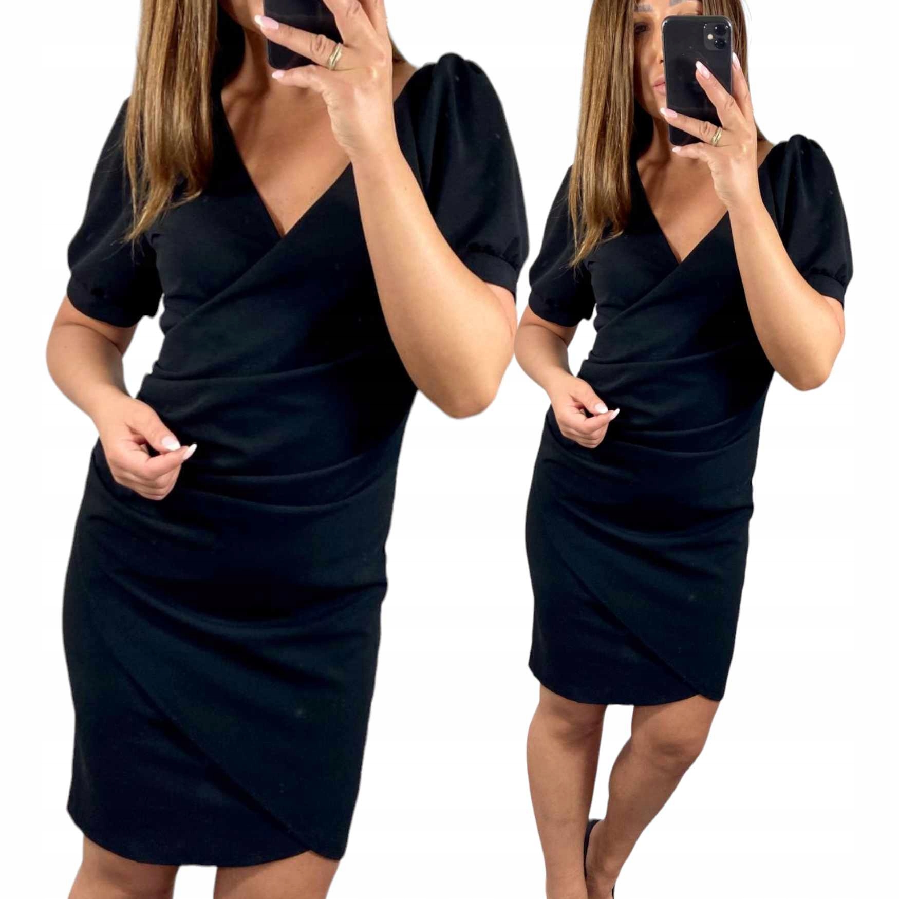 V745 Elegantní Šaty Nařasená Černá Šaty vel. 42 (XL)