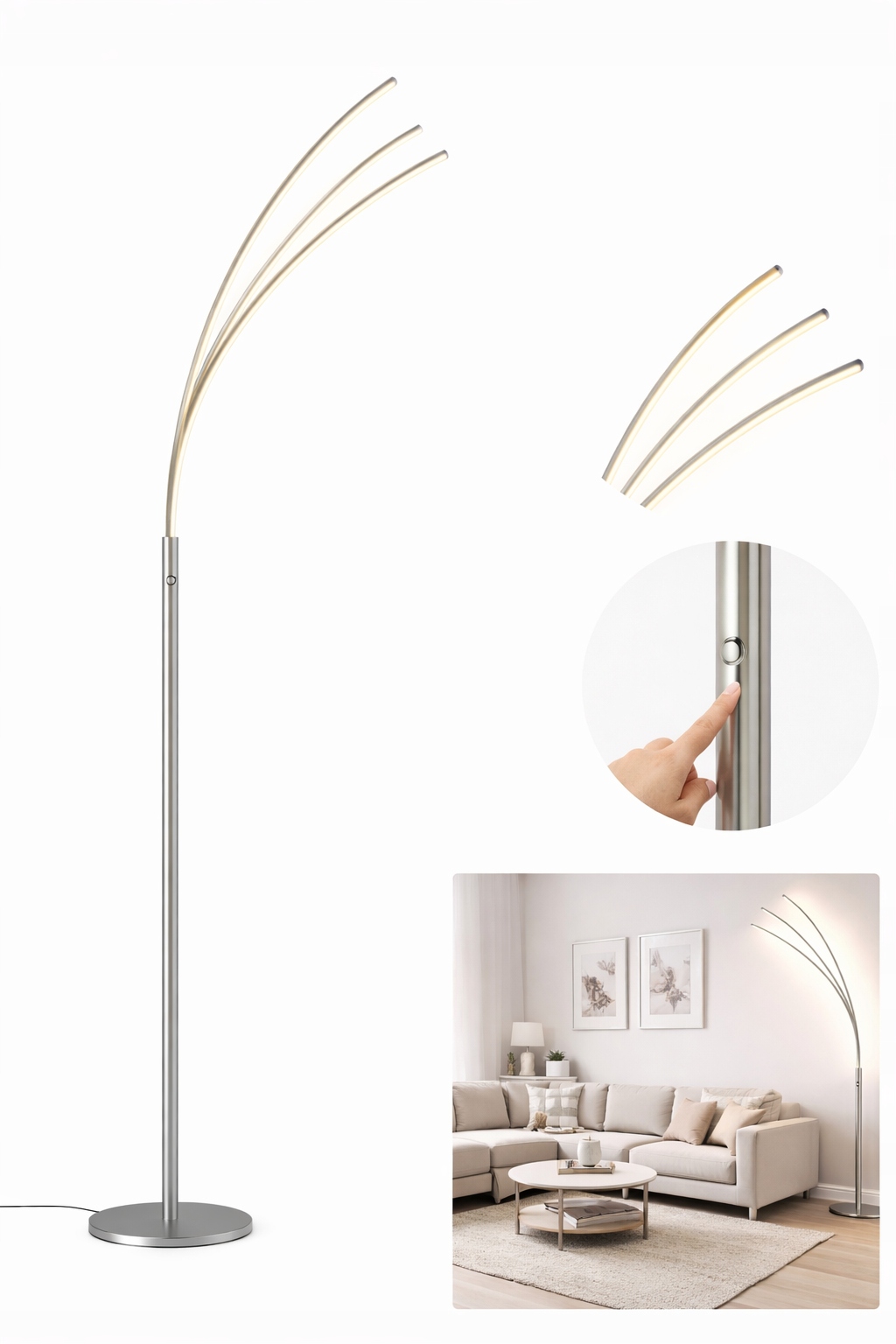 Stojacia podlahová lampa trojitá Livarno Home Led 18 W – šedá, 2200 lm