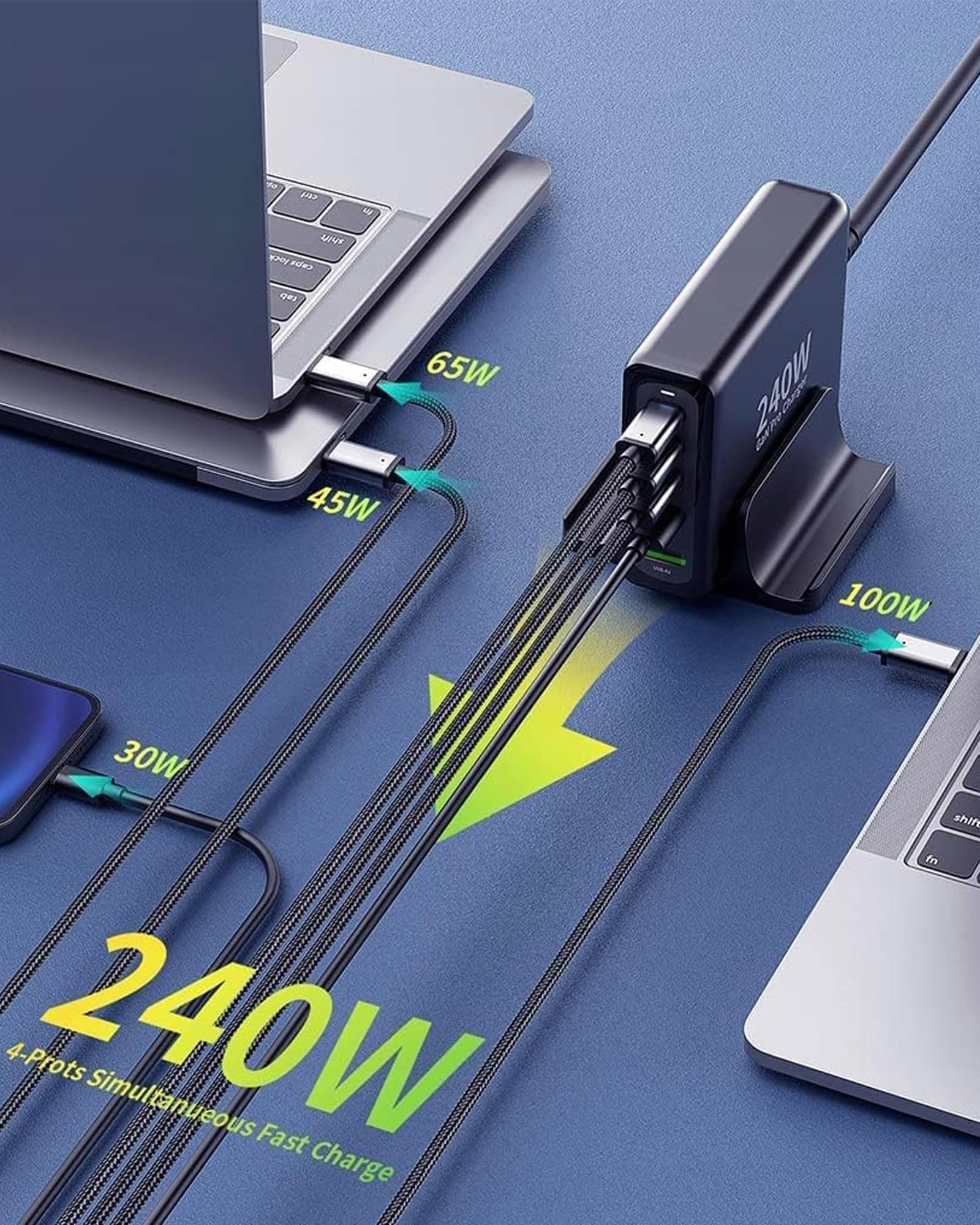 OUFUYU Ładowarka USB C 240W PD3.1 4-Port Szybkie Ładowanie MacBook iPhone — miniatura 8