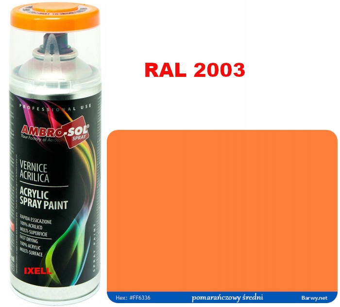 Ral 2003 Lakier Akryl Spray pomarańcz Połysk 1233