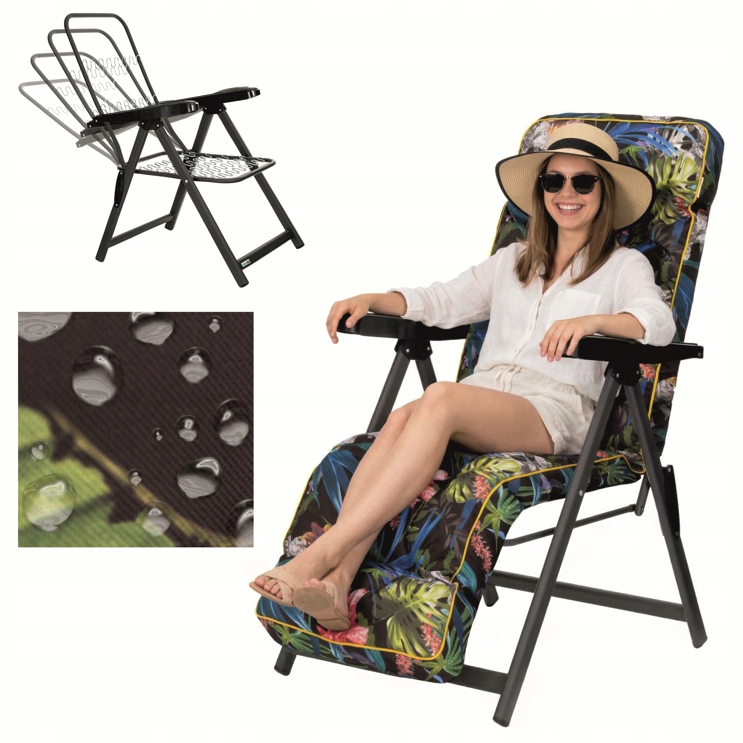 Záhradné ležadlo s vankúšom Skladacie záhradné kreslo s vankúšom a podnožkou