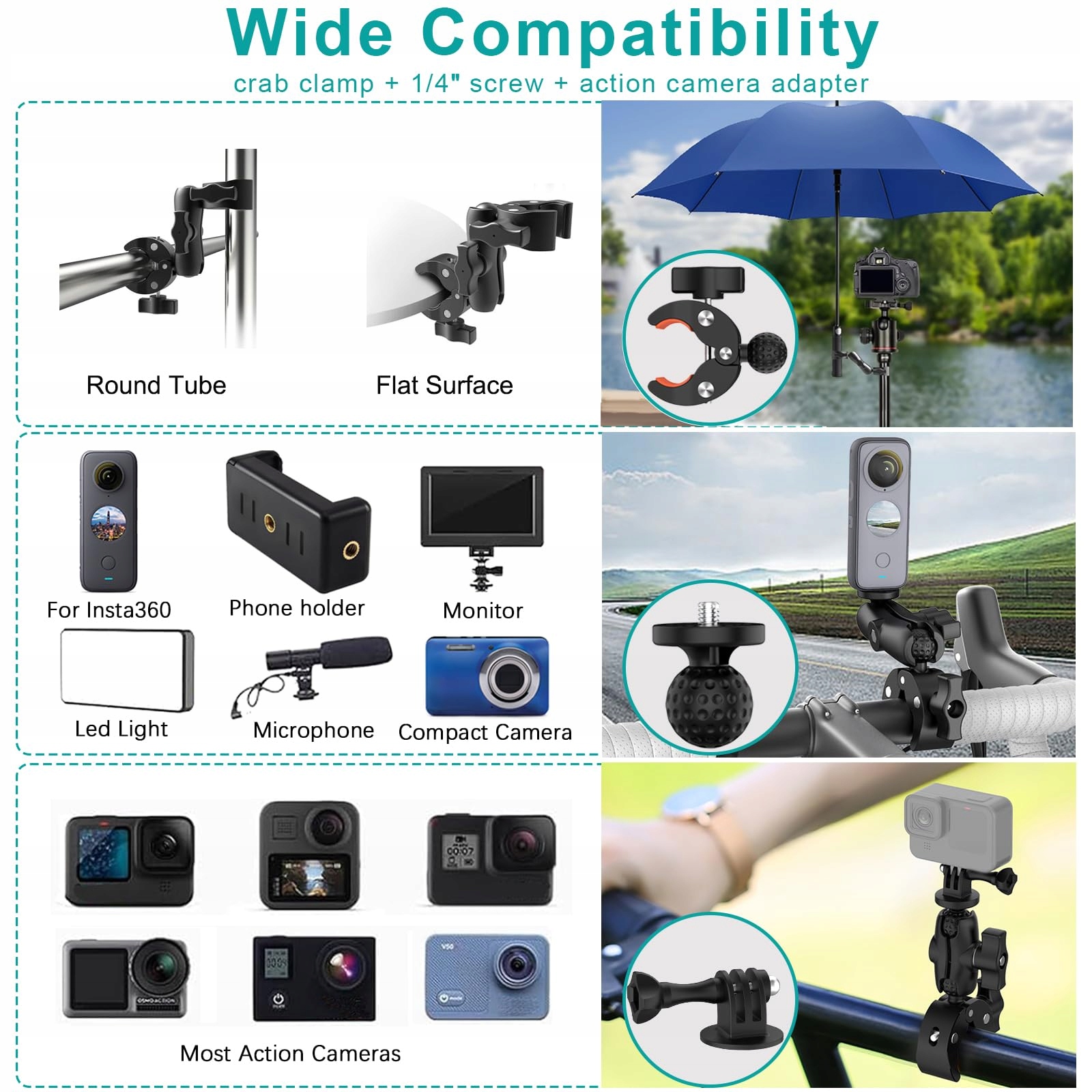 UNSTINCER Uchwyt Kamery Rower Motocykl ATV Selfie Stick 119cm Gopro DJI — miniatura 2