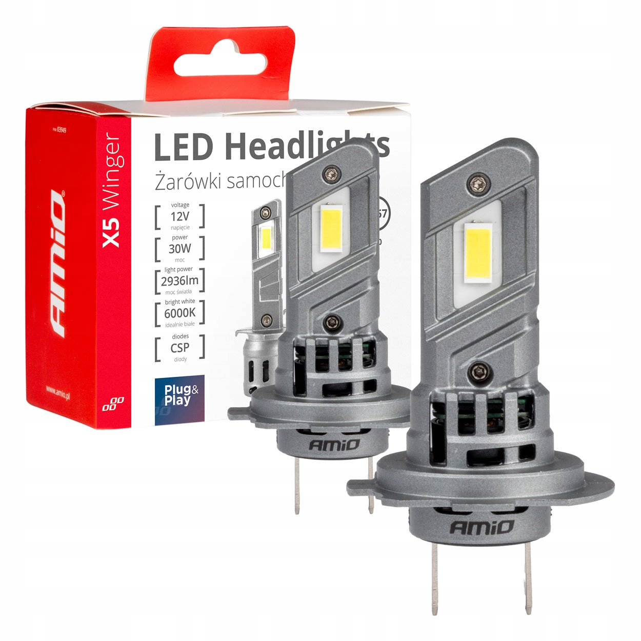 Żarówki samochodowe Led seria X5 Winger H7 6000K Canbus AMIO-03946