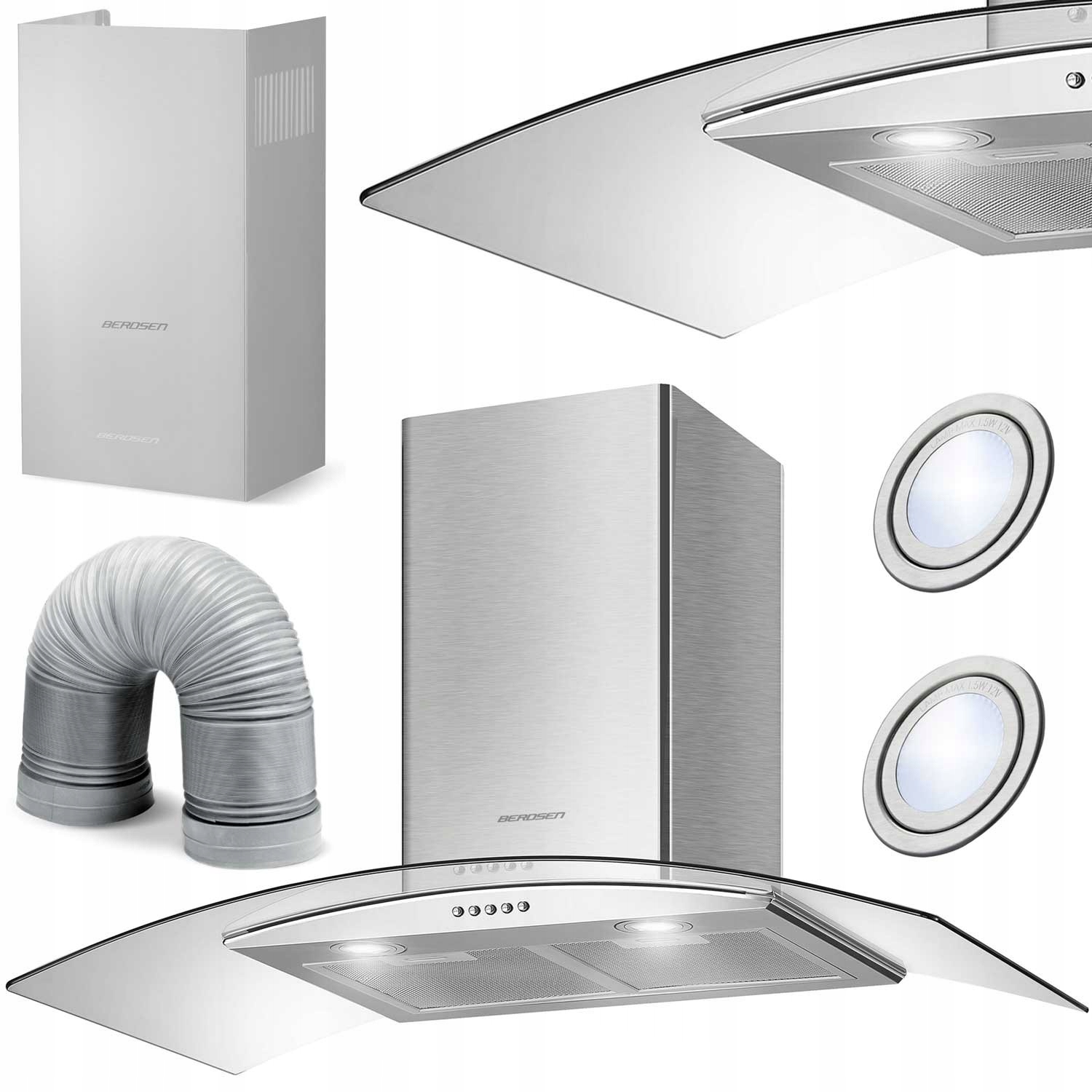 Komínový kuchyňský odsavač par Berdsen BT-223 Inox, 90 cm