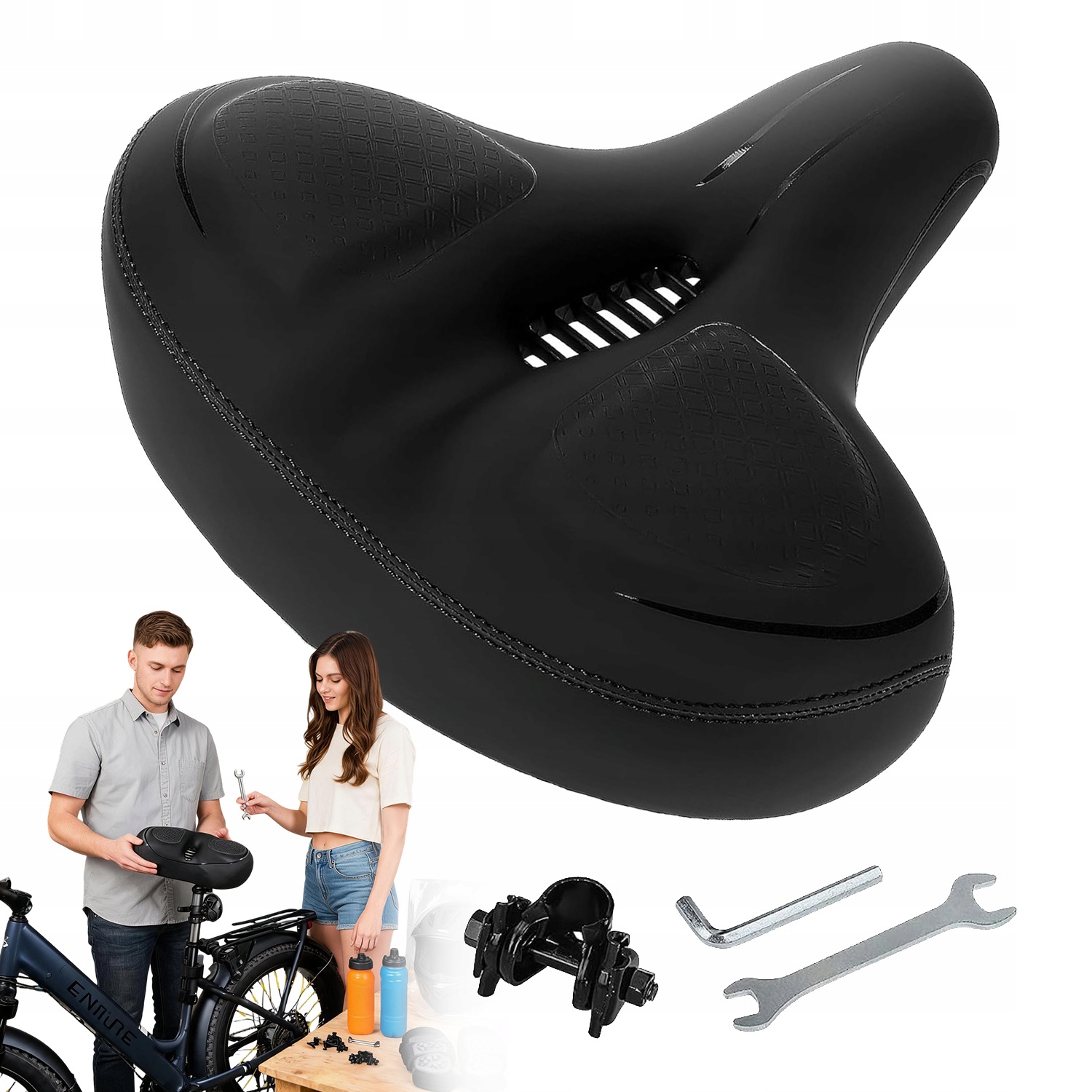 Ergonomické Sedlo Na Kolo, Paměťová Pěna, Pohodlné, Široké 26 CM, Pro Kolo