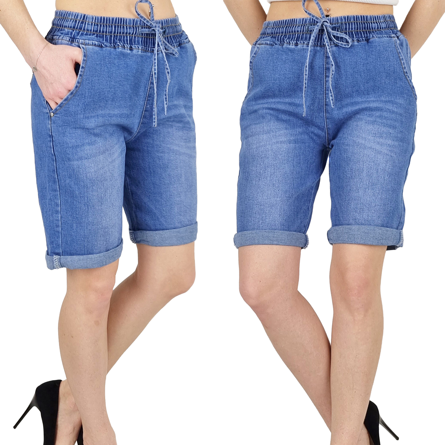 

Damskie Spodenki Szorty Jeansowe Gumka Plus Size 3