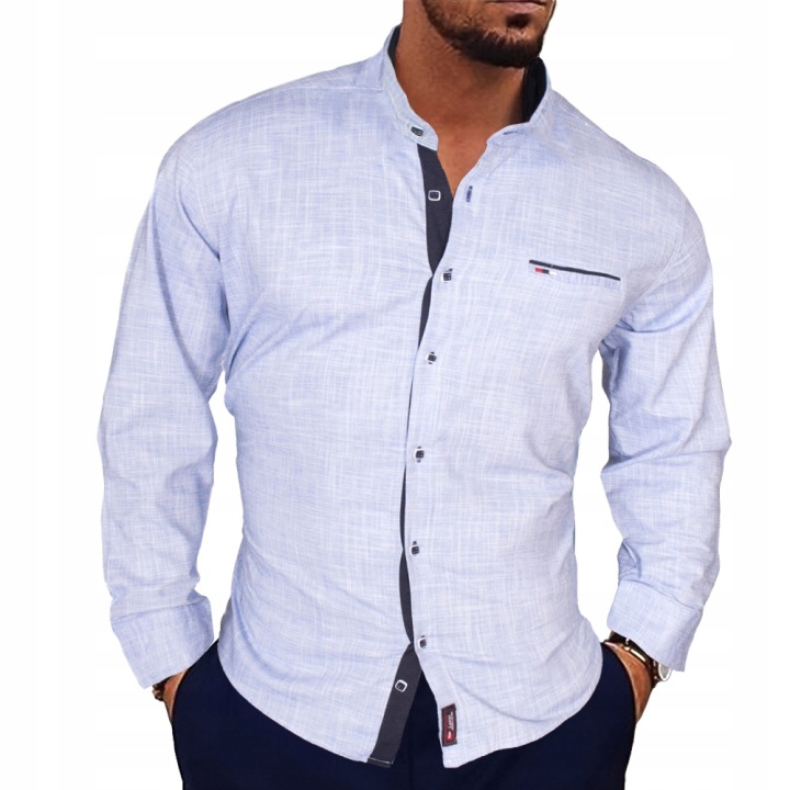 Elegantní bavlněná košile bez límce, prodyšná stojáček