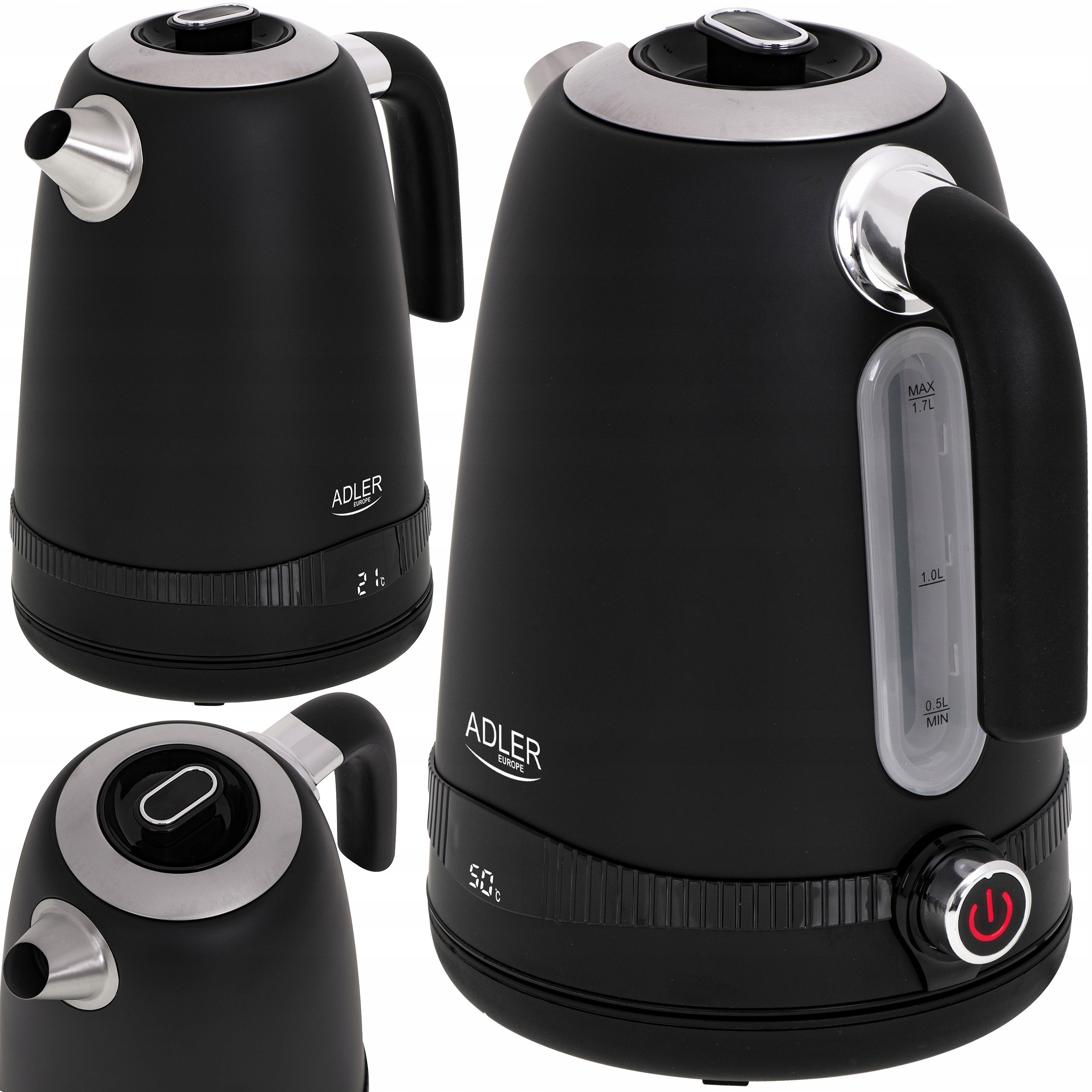 Czajnik Elektryczny Metalowy Regulacja Temperatury Mocny LCD 1,7 L 2200W