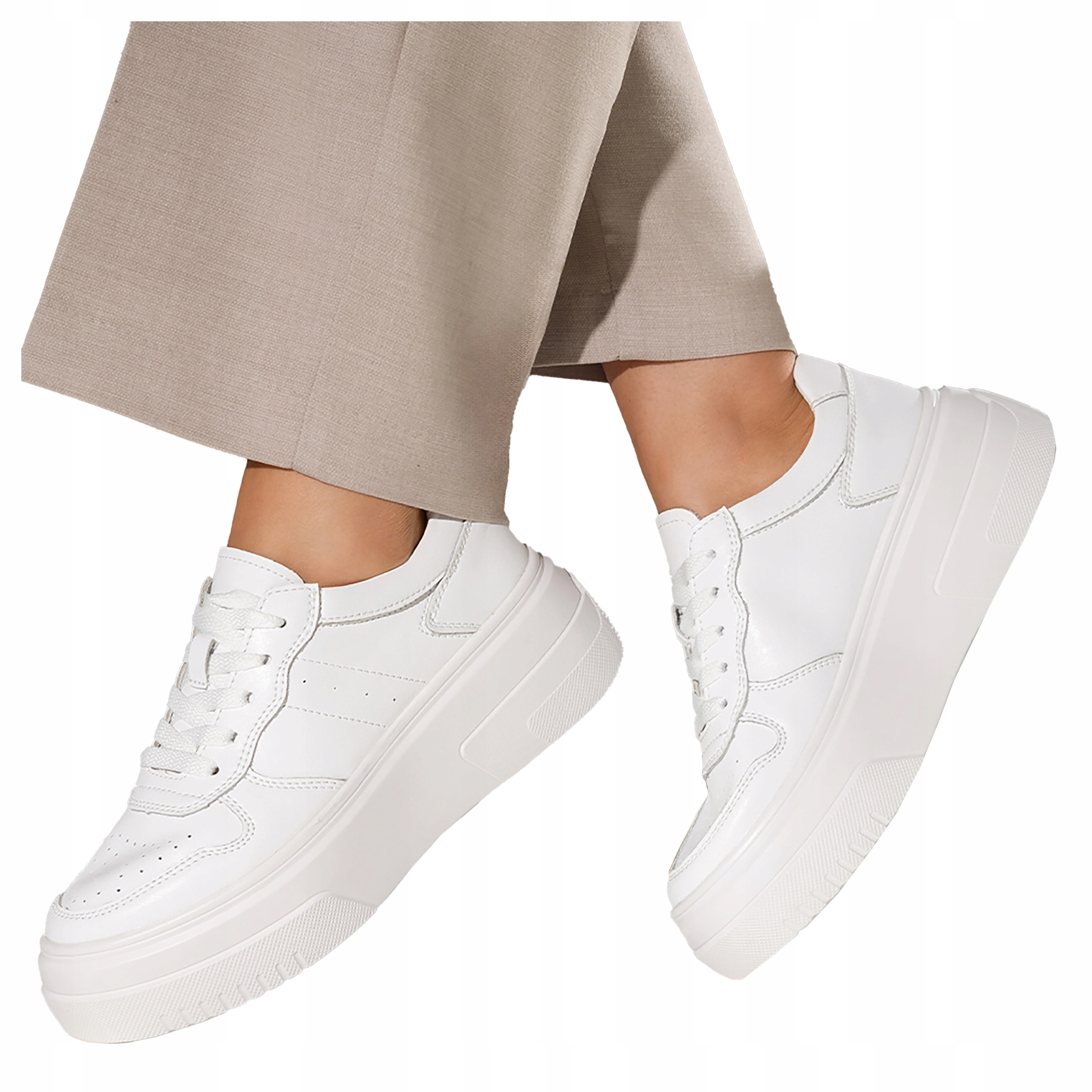 Kožené tenisky Bílé na platformě, šněrovací sportovní boty, módní, velikost 39