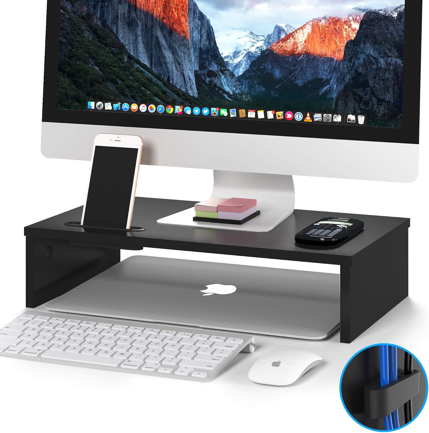 Stojan Na Monitor S Držákem Na Telefon Ergonomický, Černý
