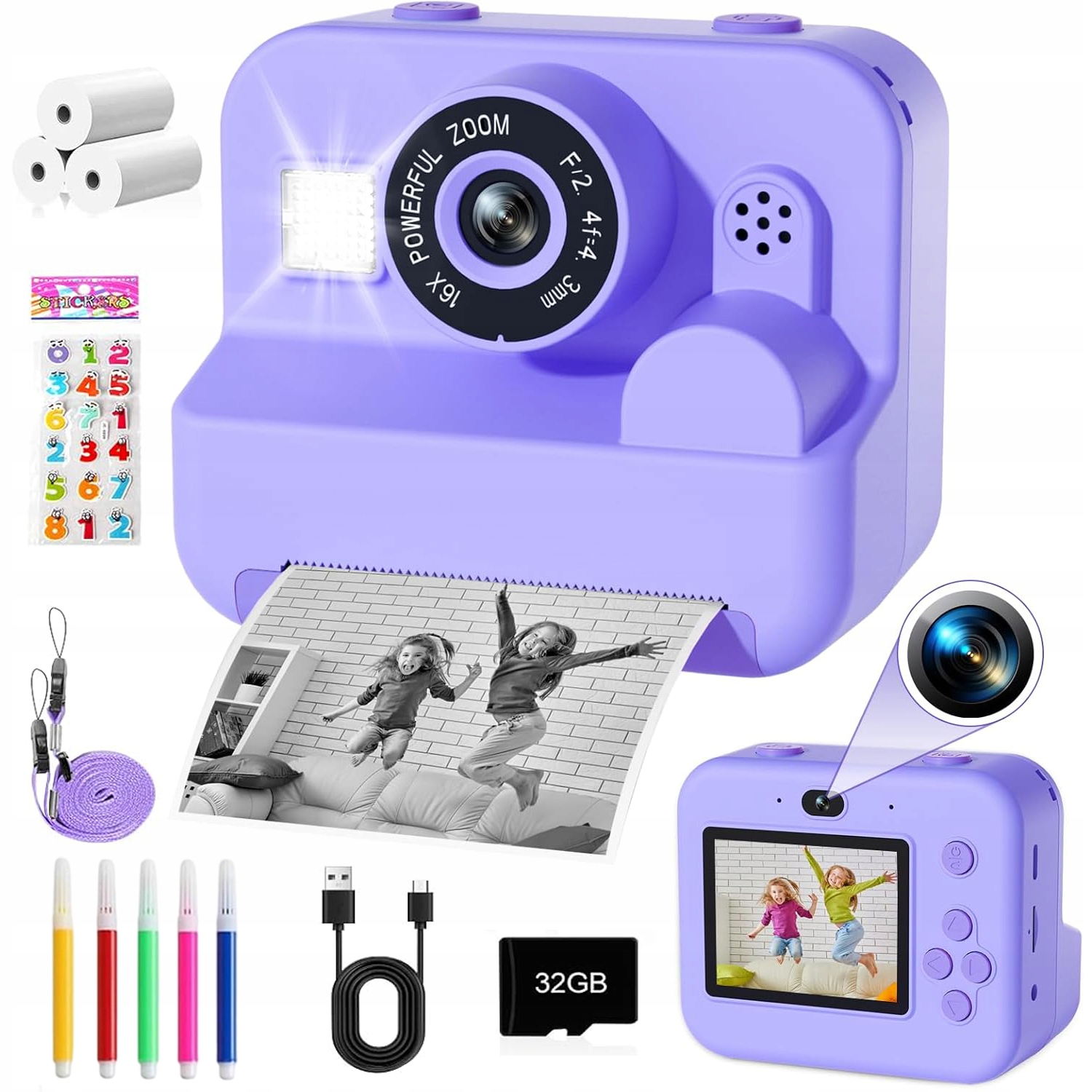 Tiskárna Tiskne Instantní Termální Fotoaparát Fialový