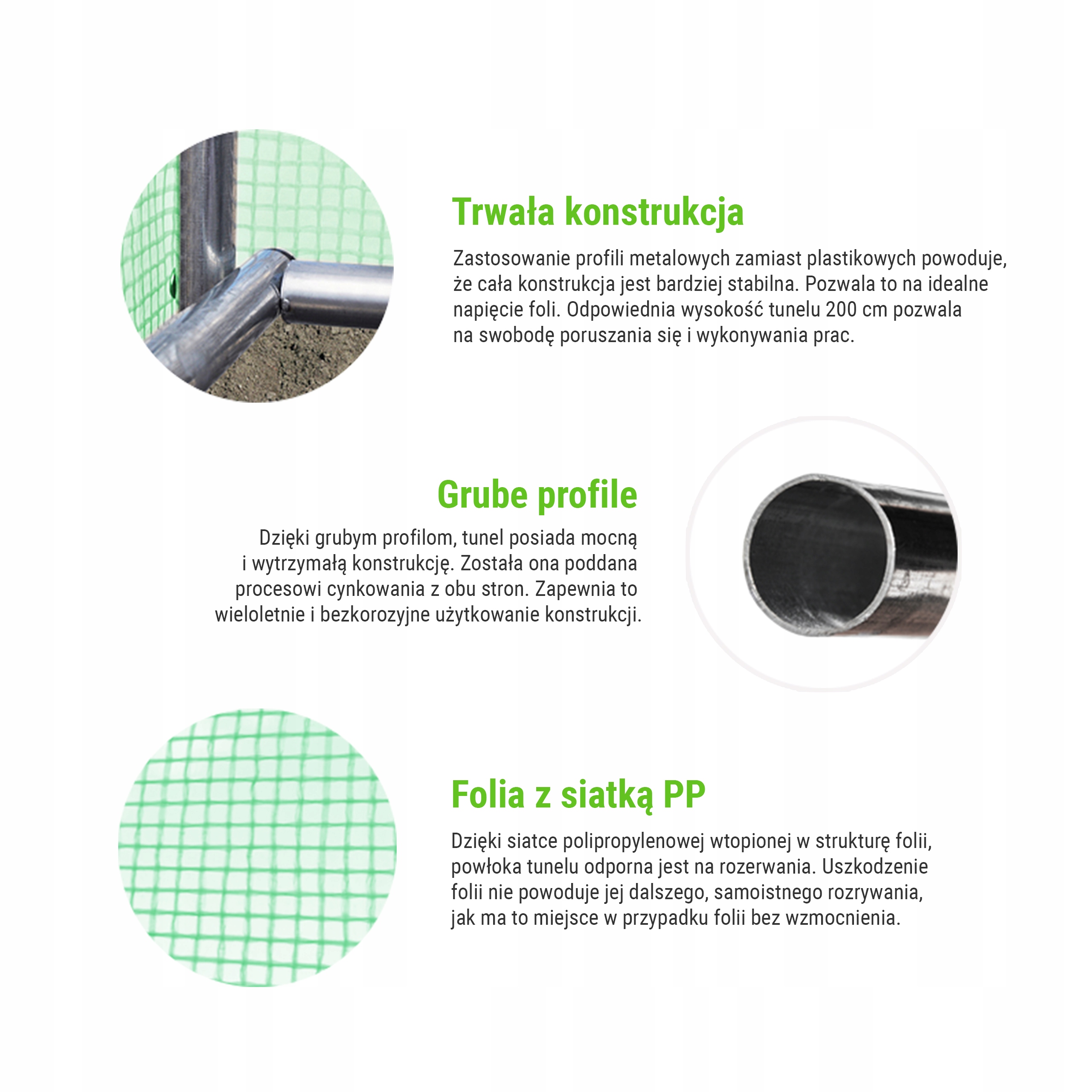TUNEL FOLIOWY 2x3,5m (7m2) STELAŻ + FOLIA ZIELONA) Powierzchnia 7 m²