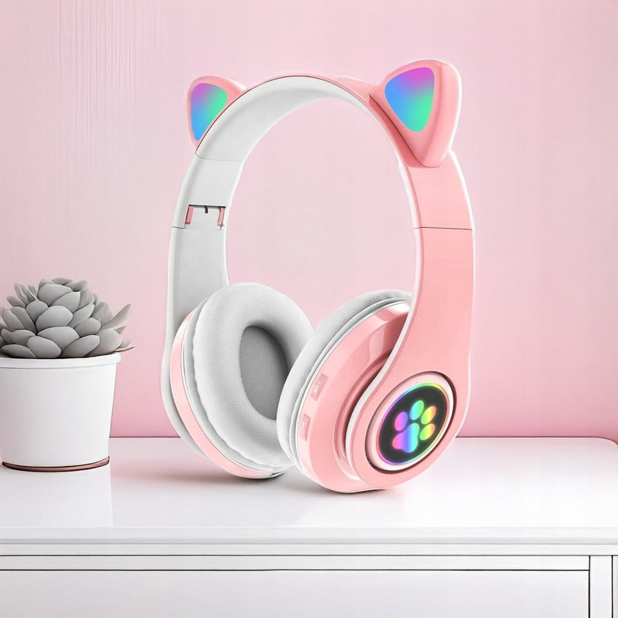 MIKROFON BEZPRZEWODOWY GŁOŚNIK + SŁUCHAWKI NAUSZNE BLUETOOTH KOCIE USZY LED Marka Blow