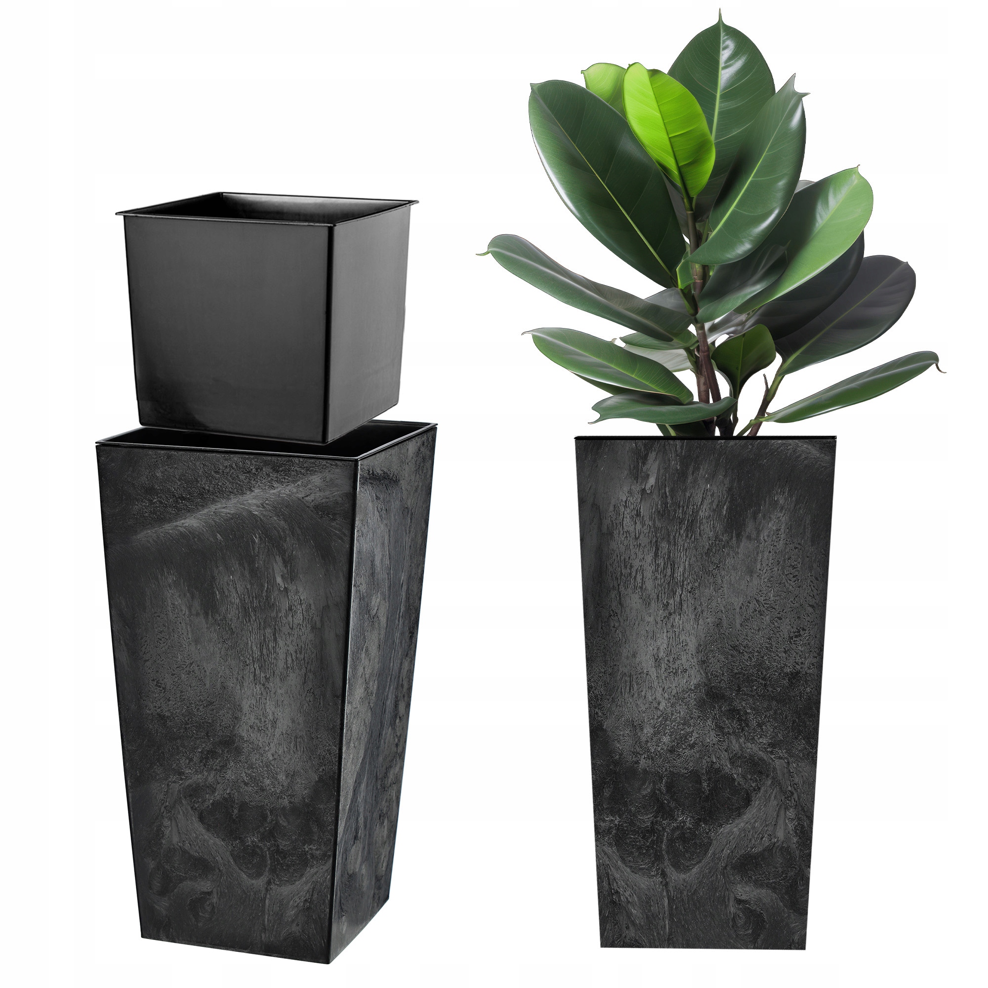 Doniczka Donica Ogrodowa Z Wkładem Na Kwiaty Duża Wysoka Czarna 29x57cm