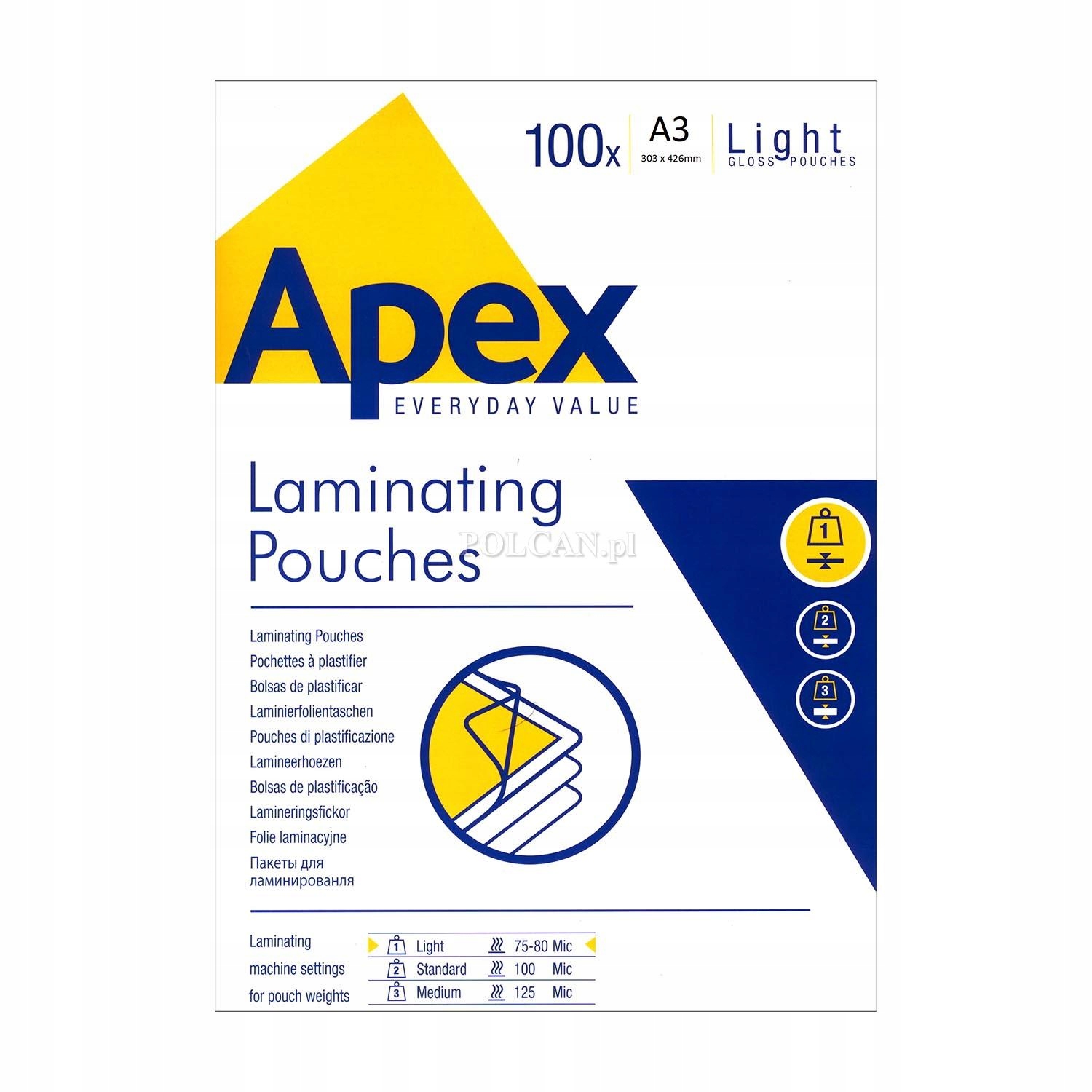 Folia laminacyjna A3 80mic Apex 200ark 100kpl
