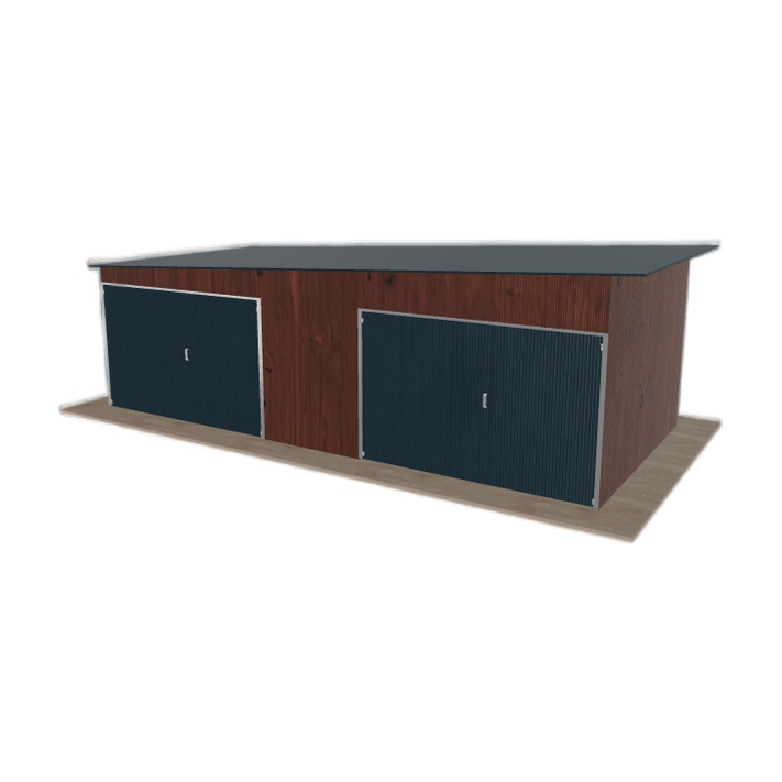 Plechová garáž 7.5 x 3.5 m, dvoupolohová, spád vlevo, tmavý ořech